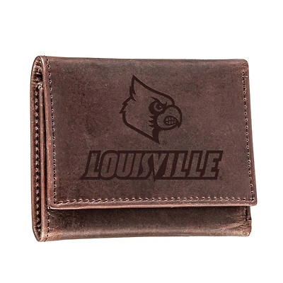 Brown Louisville Cardinals Leather Tri-Fold Wallet