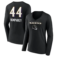 Women's Marlon Humphrey Black Baltimore Ravens Team Wordmark Player Name & Number Long Sleeve V-Neck T-Shirt