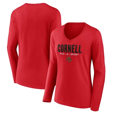 Women's Red Cornell Big Red Authentic Pick-A-Sport Long Sleeve V-Neck T-Shirt