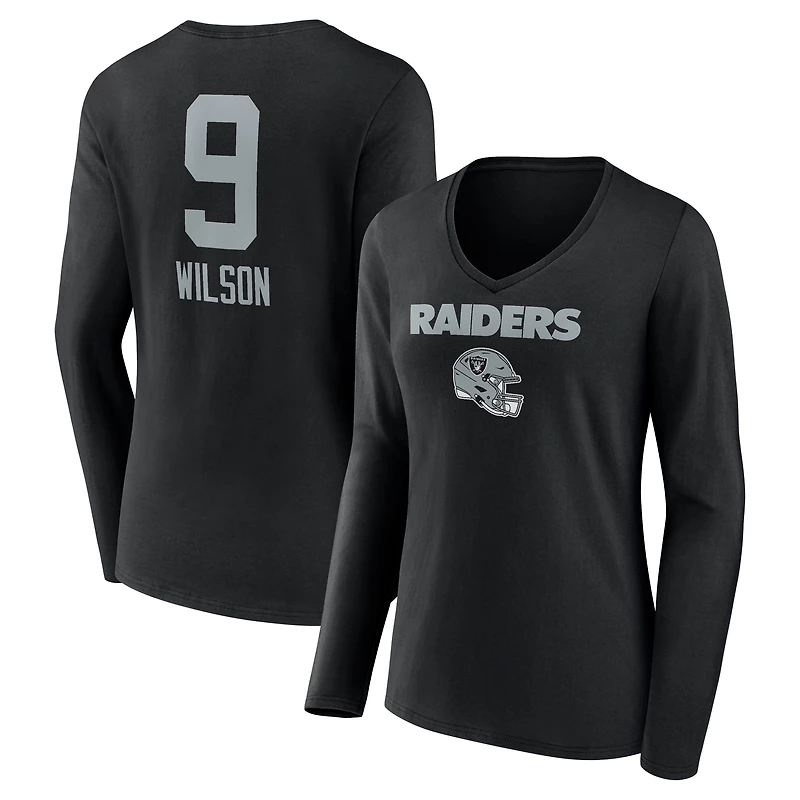 Women's Tyree Wilson Black Las Vegas Raiders Team Wordmark Player Name & Number Long Sleeve V-Neck T-Shirt