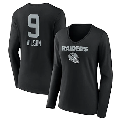 Women's Tyree Wilson Black Las Vegas Raiders Team Wordmark Player Name & Number Long Sleeve V-Neck T-Shirt