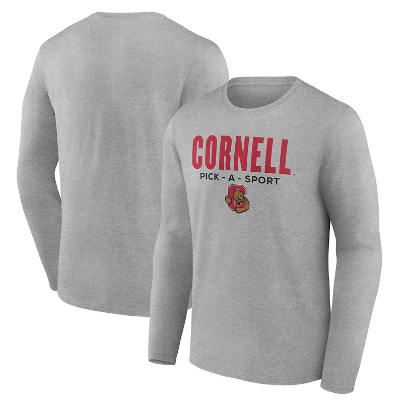 Men's Gray Cornell Big Red Authentic Pick-A-Sport Long Sleeve T-Shirt