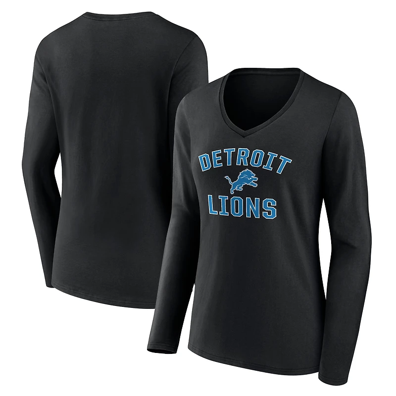 Women's Black Detroit Lions Victory Arch V-Neck Long Sleeve T-Shirt