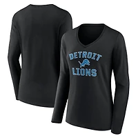 Women's  Black Detroit Lions Victory Arch V-Neck Long Sleeve T-Shirt