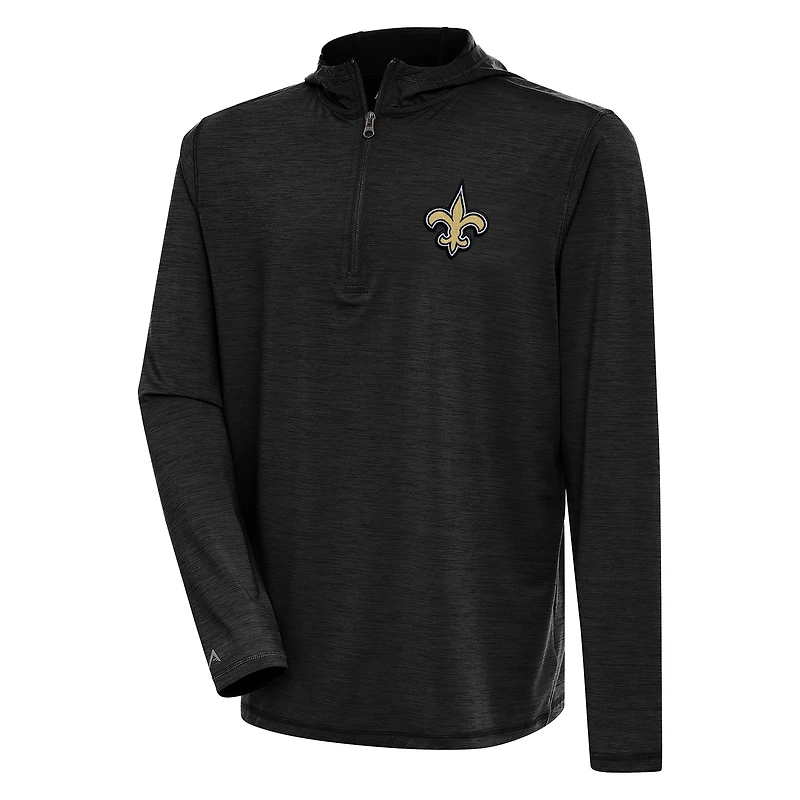 Men's Antigua  Heather Black New Orleans Saints Tidy Quarter-Zip Pullover Hoodie