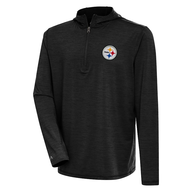 Men's Antigua  Heather Black Pittsburgh Steelers Tidy Quarter-Zip Pullover Hoodie