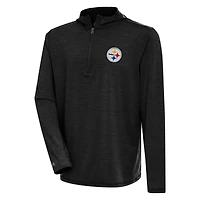 Men's Antigua  Heather Black Pittsburgh Steelers Tidy Quarter-Zip Pullover Hoodie