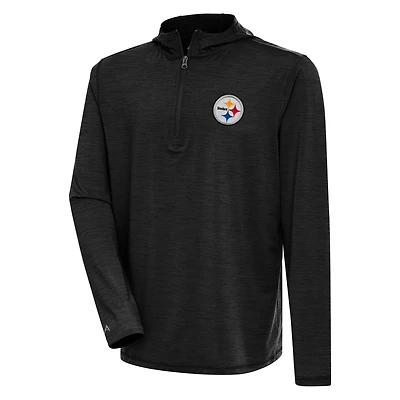 Men's Antigua  Heather Black Pittsburgh Steelers Tidy Quarter-Zip Pullover Hoodie