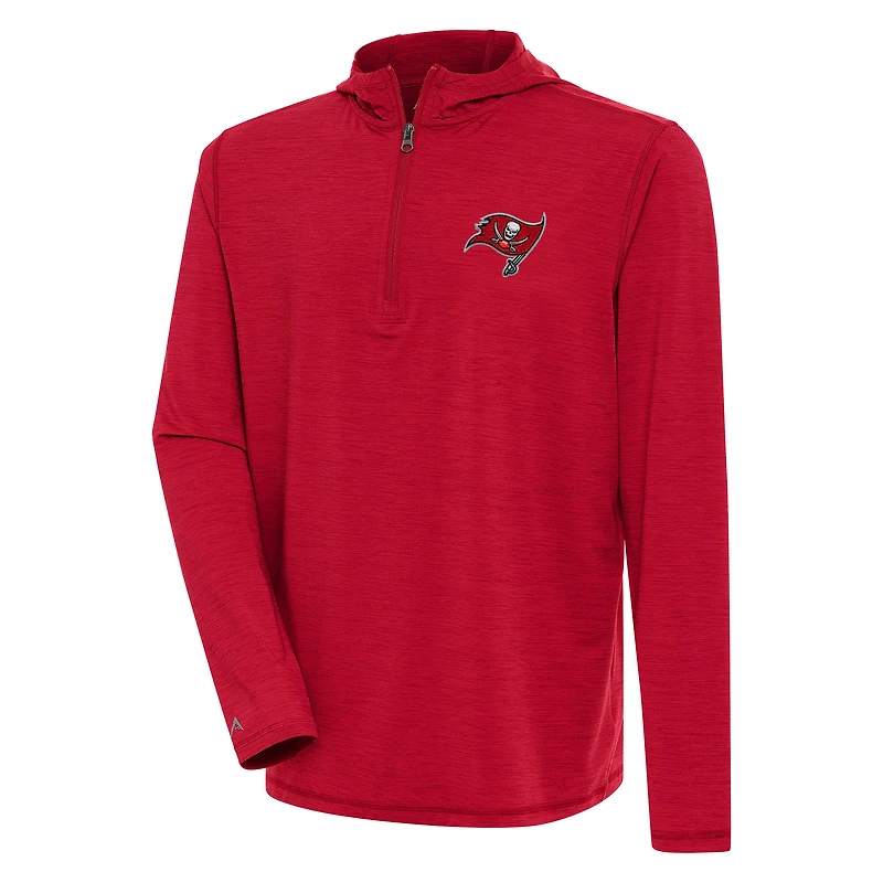 Men's Antigua  Heather Red Tampa Bay Buccaneers Tidy Quarter-Zip Pullover Hoodie