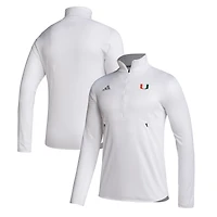 Men's adidas  White Miami Hurricanes Stadium Knit Quarter-Zip Pullover Jacket