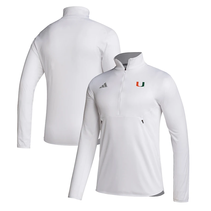 Men's adidas White Miami Hurricanes Stadium Knit Quarter-Zip Pullover Jacket
