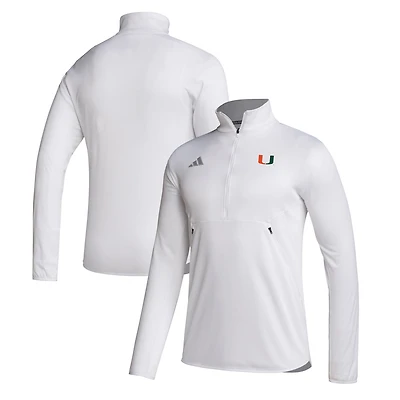 Men's adidas White Miami Hurricanes Stadium Knit Quarter-Zip Pullover Jacket