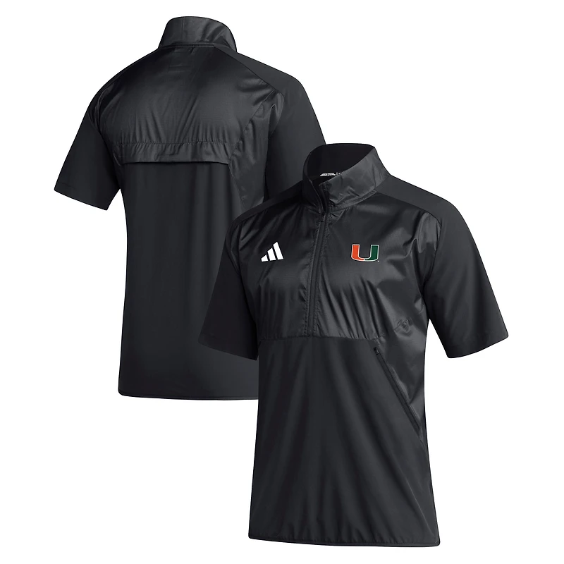 Men's adidas  Black Miami Hurricanes Sideline Quarter-Zip Decorated Polo