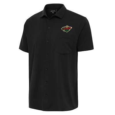 Men's Antigua  Black Minnesota Wild Points Button-Up Polo
