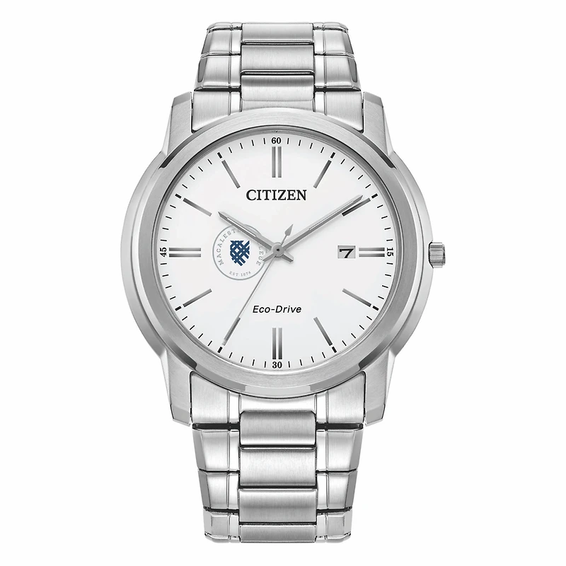 Men's Citizen Watch Silver Macalester Scots Eco-Drive White Dial Stainless Steel Watch