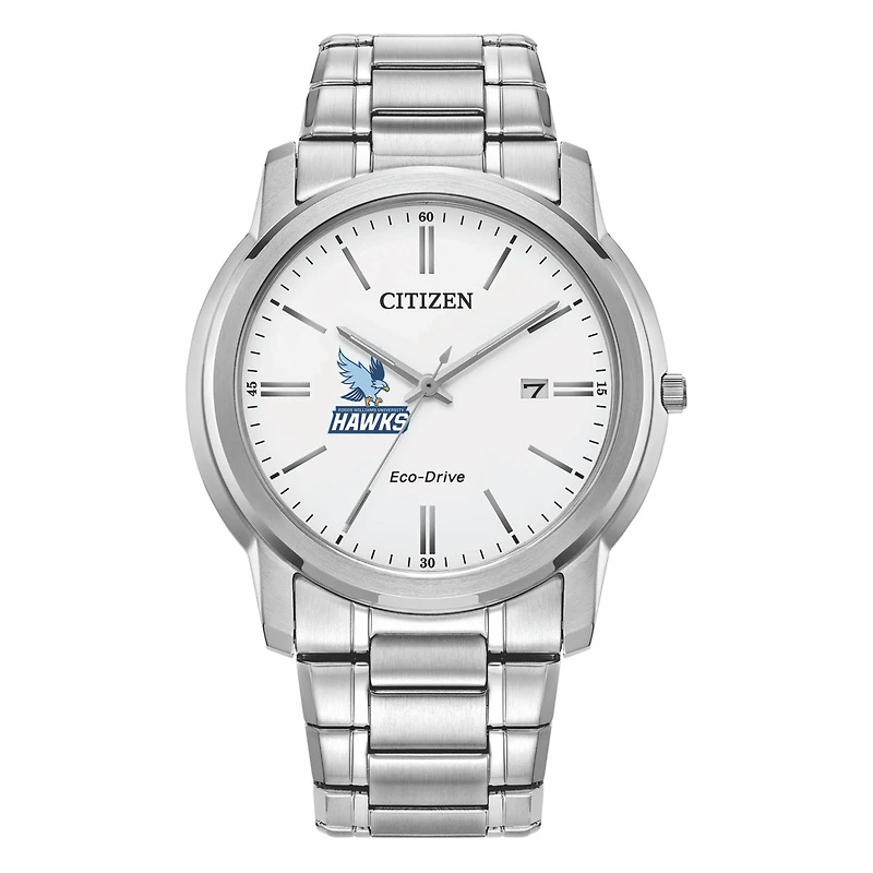 Men's Citizen Watch Silver RWU Hawks Eco-Drive White Dial Stainless Steel Watch