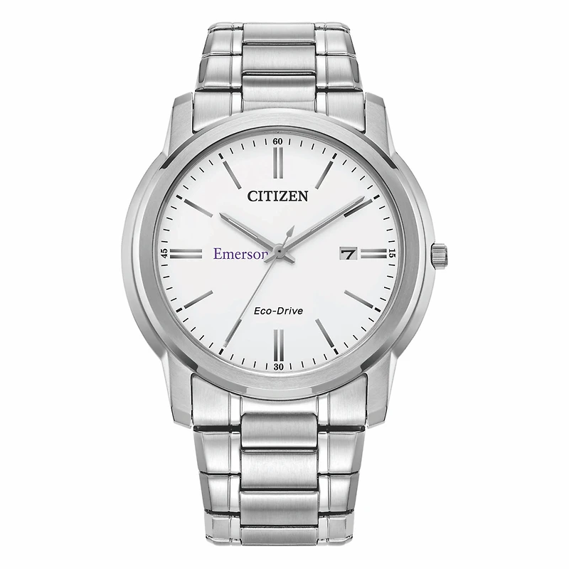 Men's Citizen Watch Silver Emerson College Lions Eco-Drive Dial Stainless Steel Watch