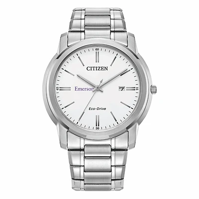 Men's Citizen Watch Silver Emerson College Lions Eco-Drive Dial Stainless Steel Watch