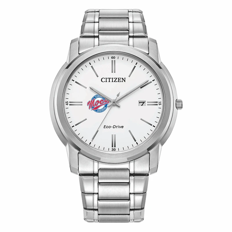 Men's Citizen Watch Silver Florida Southern Mocs Eco-Drive White Dial Stainless Steel Watch