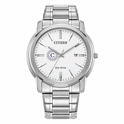 Men's Citizen Watch Silver Carleton Knights Eco-Drive White Dial Stainless Steel Watch