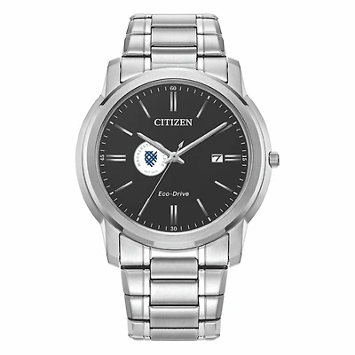 Men's Citizen Watch Silver Macalester Scots Eco-Drive Black Dial Stainless Steel Watch