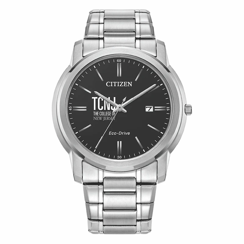 Men's Citizen Watch Silver College of New Jersey Lions Eco-Drive Black Dial Stainless Steel Watch