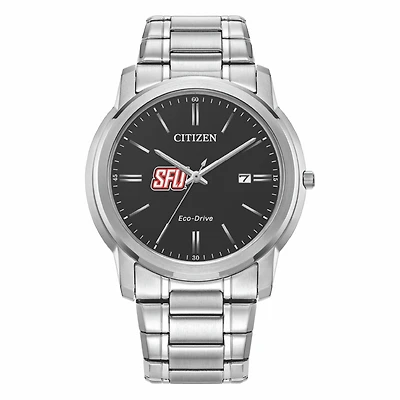 Men's Citizen Watch Silver Saint Francis Red Flash Eco-Drive Black Dial Stainless Steel Watch