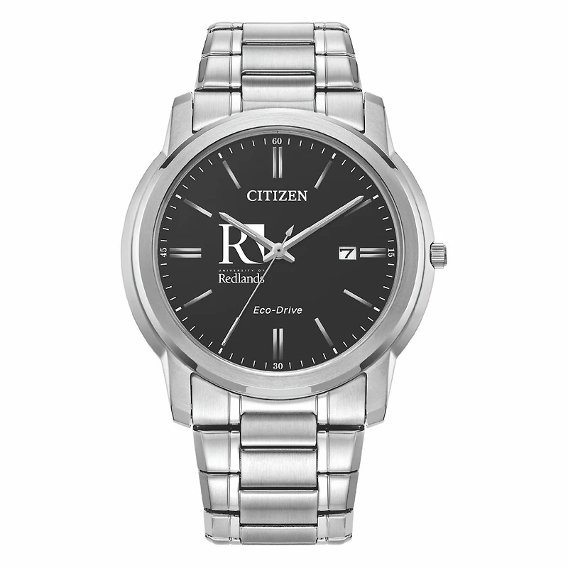 Men's Citizen Watch Silver University of Redlands Bulldogs Eco-Drive Black Dial Stainless Steel Watch