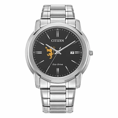 Men's Citizen Watch Silver St. Olaf Oles Eco-Drive Black Dial Stainless Steel Watch