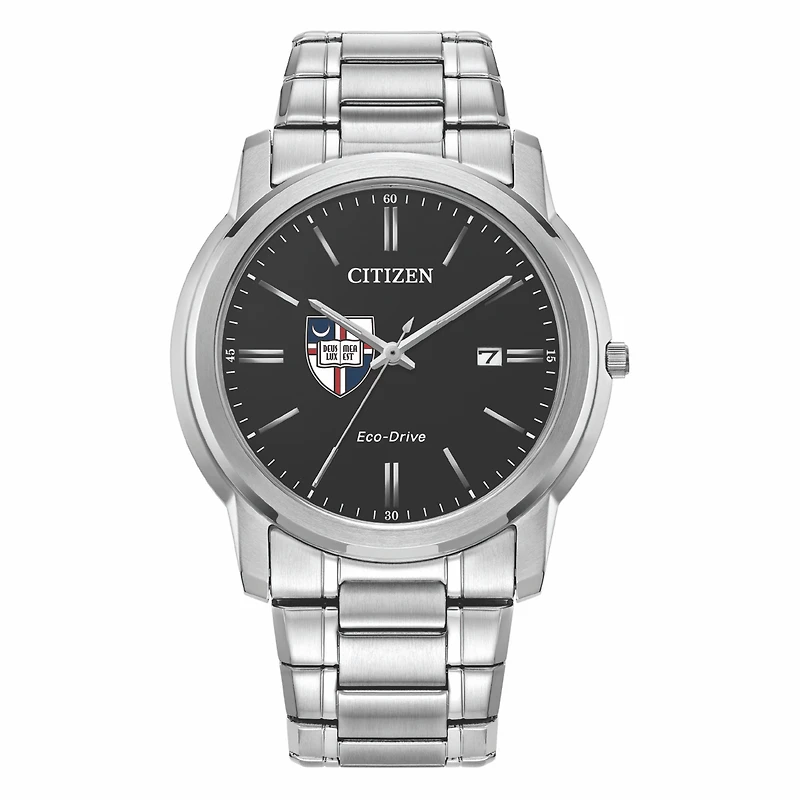 Men's Citizen Watch Silver Catholic University Cardinals Eco-Drive Black Dial Stainless Steel Watch