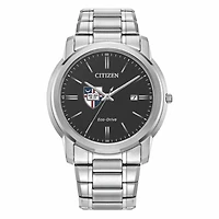 Men's Citizen Watch Silver Catholic University Cardinals Eco-Drive Black Dial Stainless Steel Watch