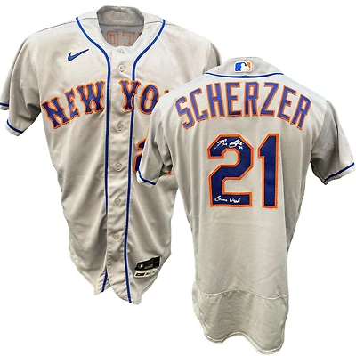 Max Scherzer New York Mets Autographed Game-Used #21 White Jersey vs. New York Yankees on August 22, 2022 with "Game Used" Inscription