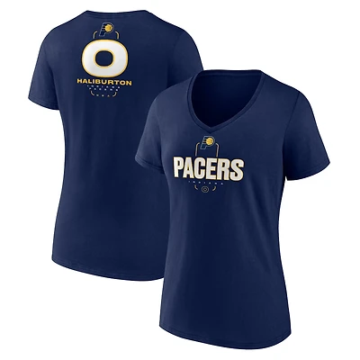 Women's Tyrese Haliburton Navy Indiana Pacers Behind The Back Name & Number V-Neck T-Shirt