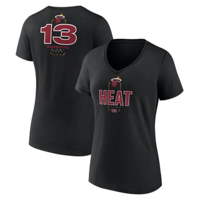Women's Bam Adebayo Black Miami Heat Behind The Back Name & Number V-Neck T-Shirt