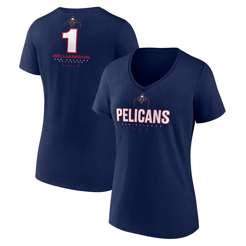 Women's Zion Williamson Navy New Orleans Pelicans Behind The Back Name & Number V-Neck T-Shirt