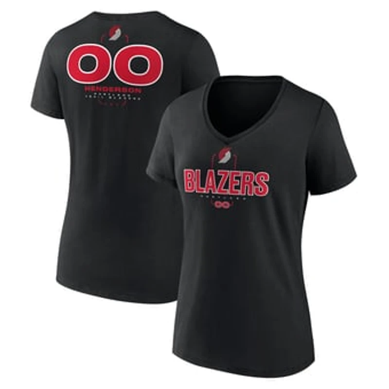 Women's Scoot Henderson Black Portland Trail Blazers Behind The Back Name & Number V-Neck T-Shirt
