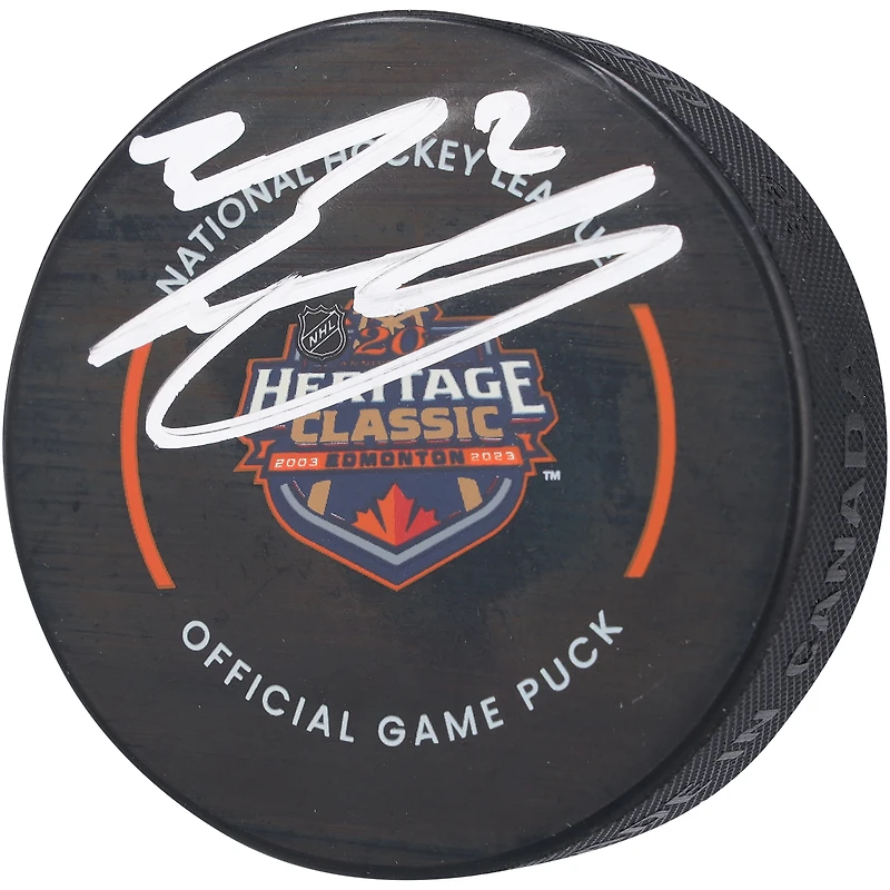 Evan Bouchard Edmonton Oilers Autographed 2023 Heritage Classic Official Game Puck
