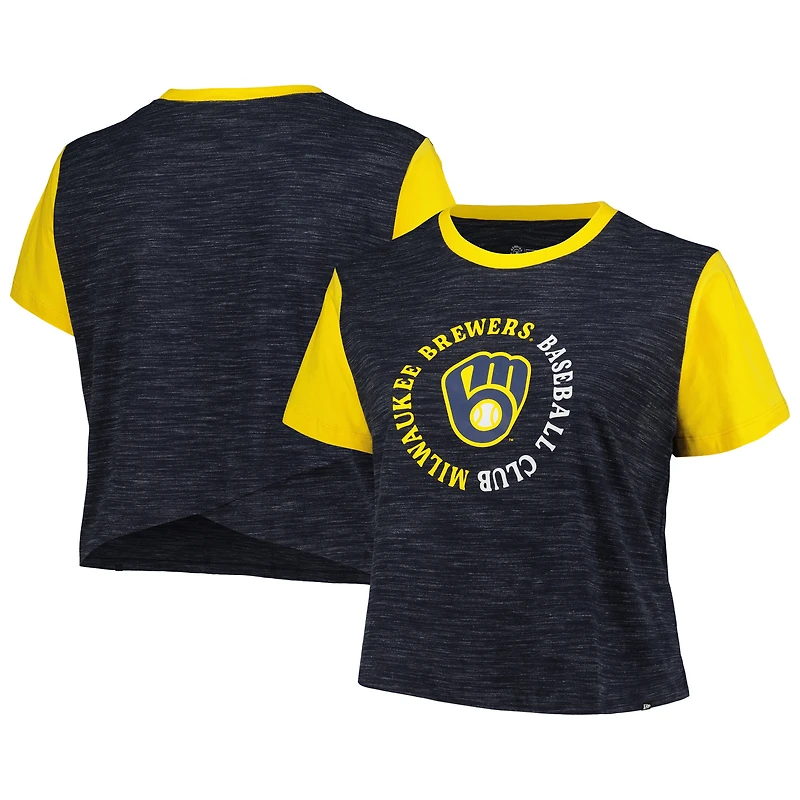 Women's New Era Navy Milwaukee Brewers Plus Size Crossover Back Cropped T-Shirt