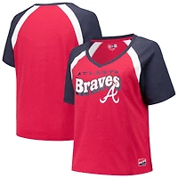 Women's New Era Red Atlanta Braves Plus Size Raglan V-Neck T-Shirt