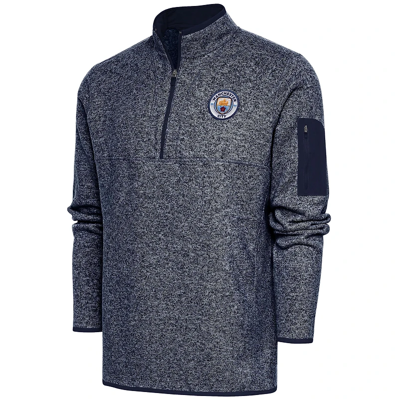 Men's Heather Navy Manchester City Elevate Quarter-Zip Pullover