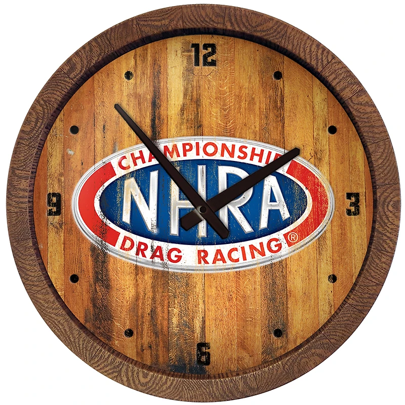 NHRA Championship Drag Racing 20.25" Faux Distressed Barrel Top Clock