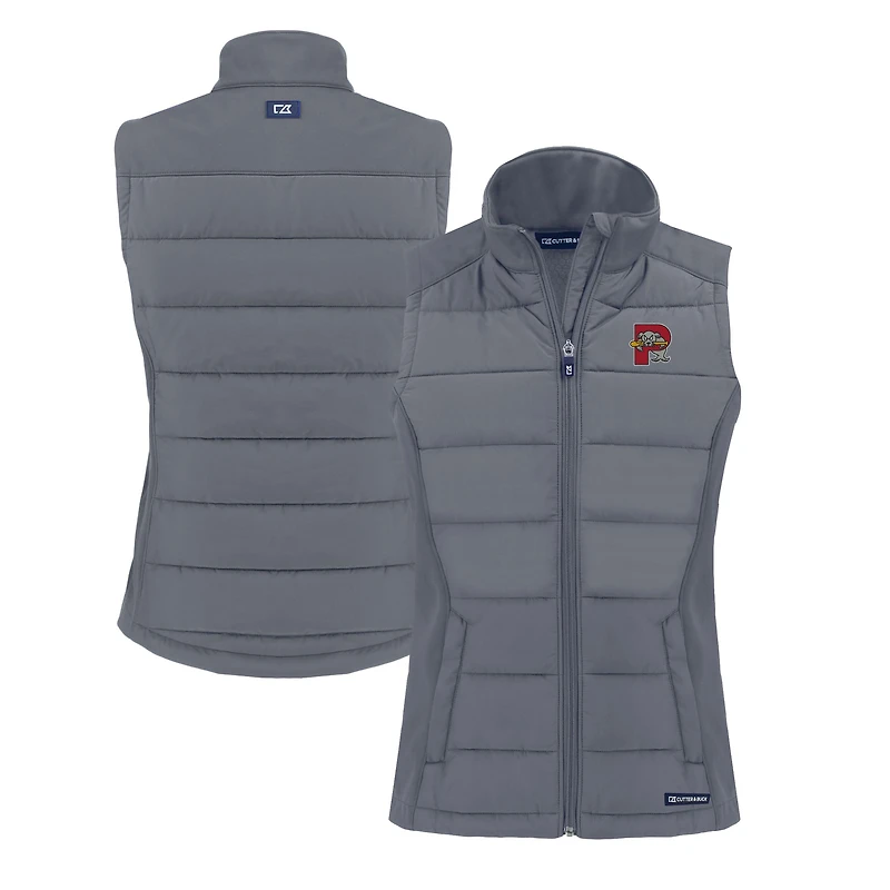 Women's Cutter & Buck Gray Portland Sea Dogs Evoke Hybrid PrimaLoft Eco Softshell Recycled Full-Zip Vest