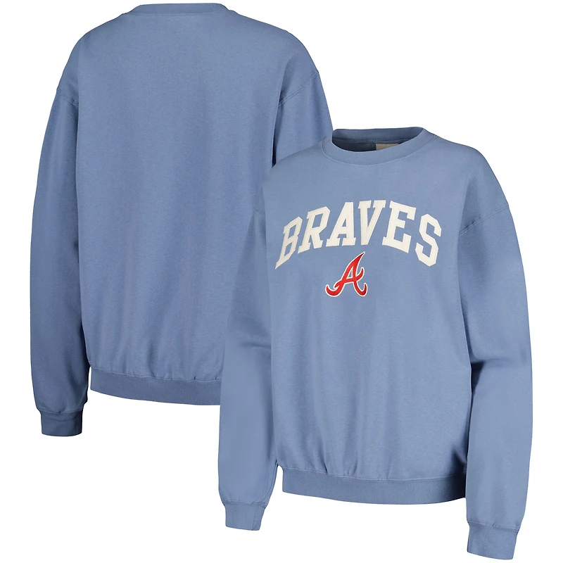 Women's Soft as a Grape Navy Atlanta Braves Pigment Dye Pullover Sweatshirt