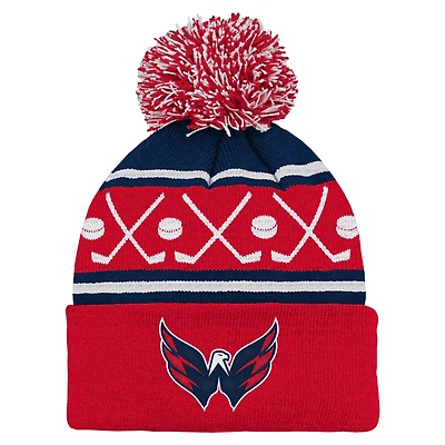 Preschool Red Washington Capitals Faceoff Cuffed Knit Hat with Pom