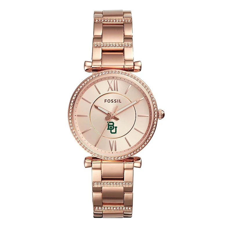 Women's Fossil Rose Gold Baylor Bears Carlie Stainless Steel Watch