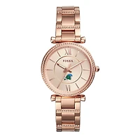 Women's Fossil Rose Gold Tulane Green Wave Carlie Stainless Steel Watch