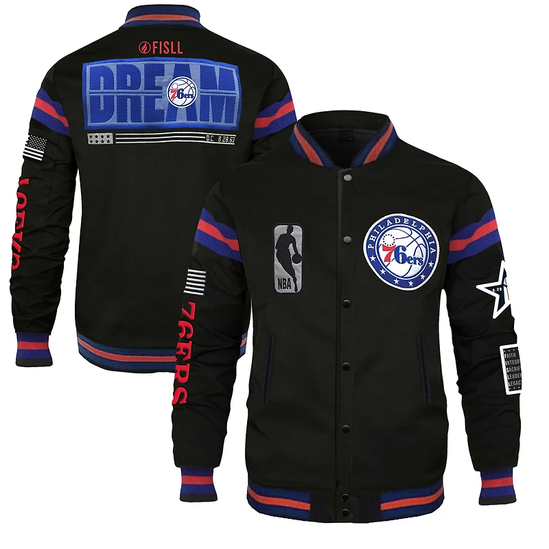 Unisex FISLL x Black History Collection  Black Philadelphia 76ers Full-Snap Varsity Jacket