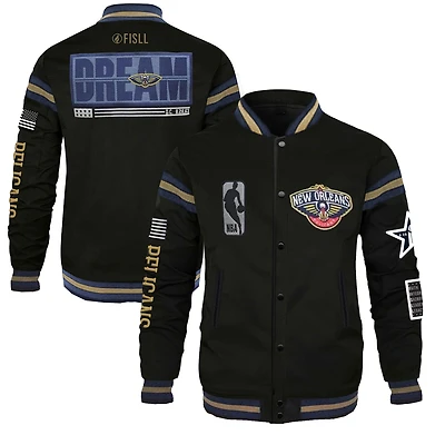 Unisex FISLL x Black History Collection Black New Orleans Pelicans Full-Snap Varsity Jacket