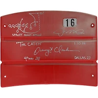 Joe Montana & Dwight Clark San Francisco 49ers Autographed Candlestick Park Seatback with Multiple Inscriptions including "The Catch" Play Drawn by Dwight Clark