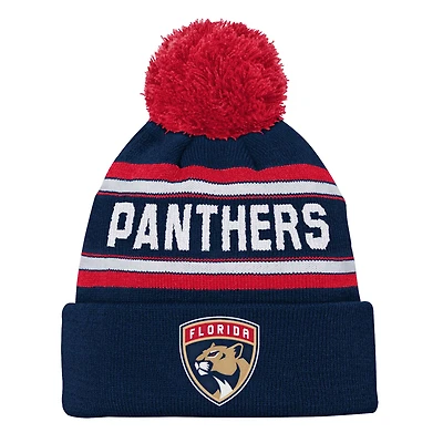 Youth Florida Panthers Navy Jacquard Cuffed Knit Hat with Pom
